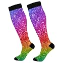 KLL Christmas Compression Socks for Men and Women Golden Glitter In Shiny Red Knee High Socks