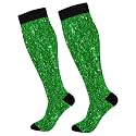 KLL Christmas Compression Socks for Men and Women Golden Glitter In Shiny Red Knee High Socks