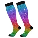 KLL Christmas Compression Socks for Men and Women Golden Glitter In Shiny Red Knee High Socks