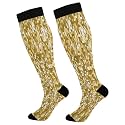 KLL Christmas Compression Socks for Men and Women Golden Glitter In Shiny Red Knee High Socks