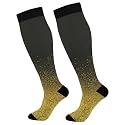 KLL Christmas Compression Socks for Men and Women Golden Glitter In Shiny Red Knee High Socks