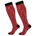 KLL Christmas Compression Socks for Men and Women Golden Glitter In Shiny Red Knee High Socks