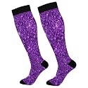 KLL Christmas Compression Socks for Men and Women Golden Glitter In Shiny Red Knee High Socks