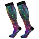 KLL Christmas Compression Socks for Men and Women Golden Glitter In Shiny Red Knee High Socks