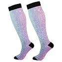 KLL Christmas Compression Socks for Men and Women Golden Glitter In Shiny Red Knee High Socks