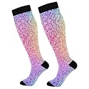 KLL Christmas Compression Socks for Men and Women Golden Glitter In Shiny Red Knee High Socks