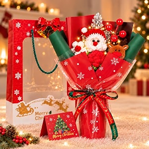 Christmas Crochet Flower Bouquet with Santa