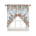 Christmas Cute Gnome Curtain Valance for Window, Farmhouse Swag Curtains, Xmas Eucalyptus Wood Grain Valance for Kitchen Bathroom Bedroom, Rod Pocket Window Panels Over Sink 28" W x 36" L, Set of 2