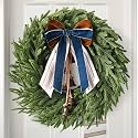 Christmas Decor, 22" Norfolk Pine Christmas Wreath with Bells and Ribbon