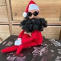 Christmas Elf Doll, Long Curly Bearded Hip Hop Elf Doll with Round Glasses