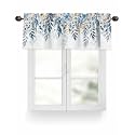 Christmas Eucalyptus Leaves Curtain Valances for Windows, Light Filtering Thermal Insulated Windows Curtains Decoration Xmas Snowflake Valance Curtains for Kitchen Bedroom Living Kid Room Decor 54x18