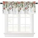 Christmas Eucalyptus Leaves Valances for Windows,Light Filtering Thermal Insulated Windows Curtains Decoration Xmas Poinsettia Flower Valance Curtains for Kitchen Bedroom Living Kid Room Decor 42x12in
