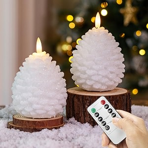 Christmas Flameless Pinecone Candles with Remote Real