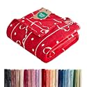 Christmas Fleece Blanket King Size - Flannel Throw - Ivory Bows, 90x108