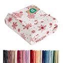 Christmas Fleece Blanket King Size - Flannel Throw - Red Snowflakes, 90x108