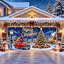 Christmas Garage Door Decorations 6 x 13 ft, Vintage Car Cover