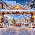 Christmas Garage Door Decorations 6 x 13 ft, Santa Sleigh Cover