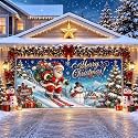 Christmas Garage Door Decorations 6 x 13 ft, Santa Ski Cover