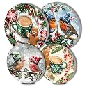 Christmas Gingerbread Man Art Electric Stove Burner Covers,4 Pcs Winter Birds Round Stove Burner Covers,Coffee Stove Burner Cover,8 Inch and 10 Inch,Candy Cane Metal Cooktop Home Decorative