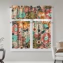 Boho Kitchen Curtains 3 Piece Set Tier Valance Window Decor