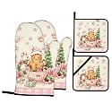 Christmas Gingerbread Man Oven Mitts and Pot Holders Sets 4 Pack