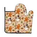 Christmas Gingerbread Oven Mitt Pot Holder Set Heat Resistant Kitchen Decor