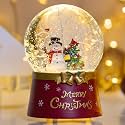 Christmas Glass Snow Globe Glitter Spinning Water Lantern Lighted Musical Snowman with Holiday Tree Scene, 6H Timer Battery &amp; USB Powered Light for Home Decoration