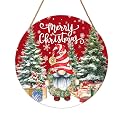 Christmas Gnome Welcome Sign - Merry Christmas Door Hanger, 12'x12' Wooden Hanging Sign for Front Door, Porch Decor, Winter Wreath