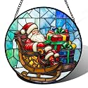 Christmas Jolly Santa Stained Glass Window Hanging Suncatcher Gifts 12"