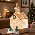 Christmas Lighted Church Water Lantern Snow Globe with Evergreens and Wreath， USB Lined/Battery Operated Lighted Lantern for Christmas Festival Decoration Gifts