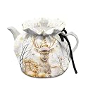 Christmas Moose Tea Pot Cozies Dustproof Breakfast Pot Lid Coffee Pot Washable Kitchen Home Decorative Insulation and Keep Warm Both Sides Drawstring