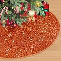 Christmas Orange Tree Skirt 21 Inches Sequined Trees Skirts with Soft Velvet Fabric Small Fall Tree Skirt Tabletop Halloween Xmas Trees Skirts Outdoor Indoor for Thanksgving Festival Decor