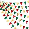 Christmas Party Decorations Triangle Pennant Banner Flag Red Green Gold Metallic Fabric Bunting Garland for Xmas Holiday Wedding Bridal Shower Birthday Bachelorette Graduation New Year Party Supplies
