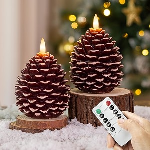 Christmas Pinecone Candles Flameless Battery Operated Pine
