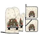 Christmas Red Truck Oven Mitts and Pot Holders Sets 4 Pack