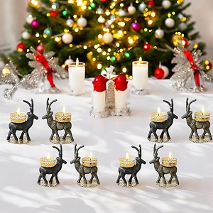 christmas reindeer tealight candle holdersmetal candle wax shadow tealight candle holder for home decor candle diya christmas festival decoration time deer tree santa tealight candle 8