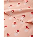 Christmas Sheet Set, Blush Santas, Holiday Xmas Bedding Set - Full Size