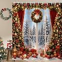 Christmas Shower Curtain, Winter Window Scene 72x72 Inch
