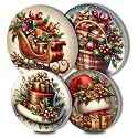 Christmas Sleigh Art Electric Stove Burner Covers,4 Pcs Christmas Basket Round Stove Burner Covers,Vintage Santa Hat Stove Burner Cover,8 Inch and 10 Inch Metal Cooktop Home Decor