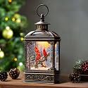 Christmas Snow Globe Lantern 3 Cardinal Perched on a Branch Musical Snow Globe with Swirling Glitter, Christmas Holiday Party Gifts and Decorations