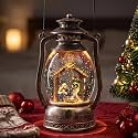Christmas Snow Globe Lantern with LED Lighted Water Glitter, Hanging Kerosene Style Holy Family Manger, Vintage Bronze Tabletop Holiday Decoration Gifts
