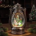 Christmas Snow Globe Lantern with LED Lighted Water Glitter, Hanging Kerosene Style Santa Tree Scene, Vintage Bronze Tabletop Holiday Decoration Gifts