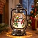 Christmas Snow Globe Lantern with LED Lighted Water Glitter, Hanging Kerosene Style Snowman Scene, Vintage Bronze Tabletop Holiday Decoration Gifts