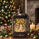 Christmas Snow Globe Lantern Lighted Adoration of The Magi Nativity Manger Scene, Musical Water Lantern Play Silent Night Music in Swirling Glitter, Holiday Decorations Gift