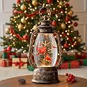 Christmas Snow Globe Lantern Water Glittering 12'' Cardinal with Music, USB Lined/Battery Operated Lighted Lantern for Christmas Festival Decoration Gifts