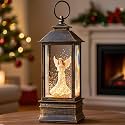 Christmas Snow Globe Lantern Water Glittering Angel with Dove, USB Lined/Battery Operated Lighted Lantern for Christmas Festival Decoration Gifts