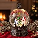 Christmas Snow Globe Lantern Water Glittering Snowman Couple &amp; Tree Crown with Music, USB Lined/Battery Operated Lighted Lantern for Holiday Festival Decoration Gifts