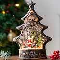 Christmas Snow Globe Lantern Water Glittering Santa's List with Music& Timer, USB Lined/Battery Operated Lighted Lantern for Christmas Festival Decoration Gifts （Santa）