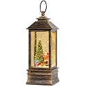 Christmas Snow Globe Lantern Water Glittering Christmas Tree Gifts with Music &amp; Timer, USB Lined/Battery Operated Lighted Lantern for Christmas Festival Decorations