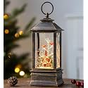 Christmas Snow Globe Lantern Water Glittering Cardinal &amp; Church with Music &amp; Timer, USB Lined/Battery Operated Lighted Lantern for Christmas Festival Decoration Gifts